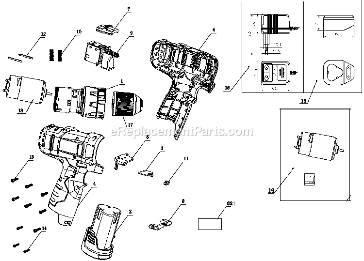 Black and Decker HP12-B2C (Type 1) 12v Li-Ion Hammer Drill Power Tool Page A Diagram